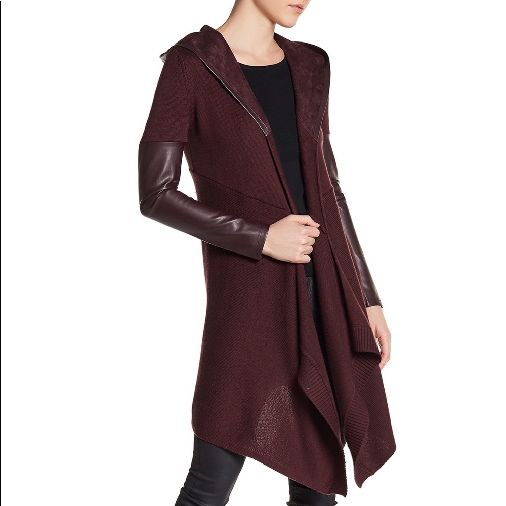 Blank NYC faux leather cardigan